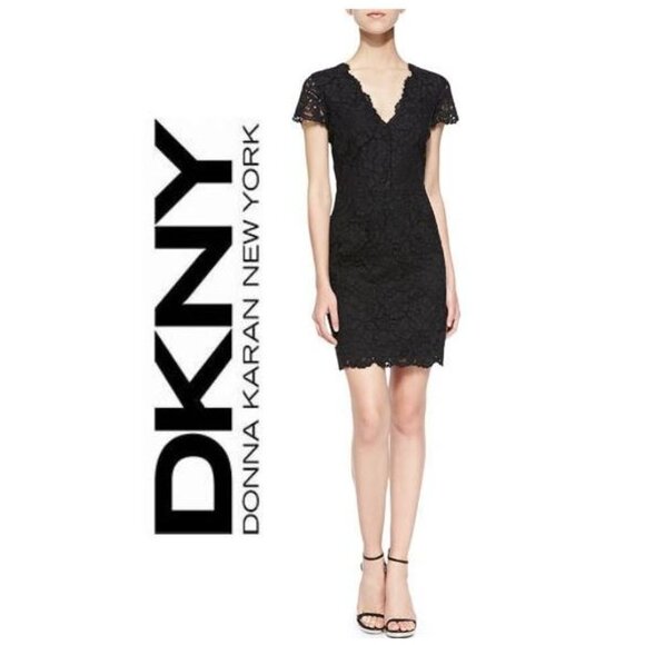 Dkny Dresses & Skirts - NWT!! DKNY, Stunning black short sleeve lace sheath dress